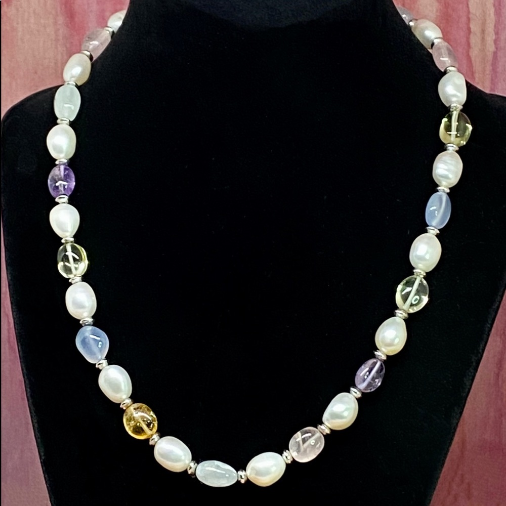 18”L Honora Baroque & Polished Gemstone Necklace - Picture 4 of 6